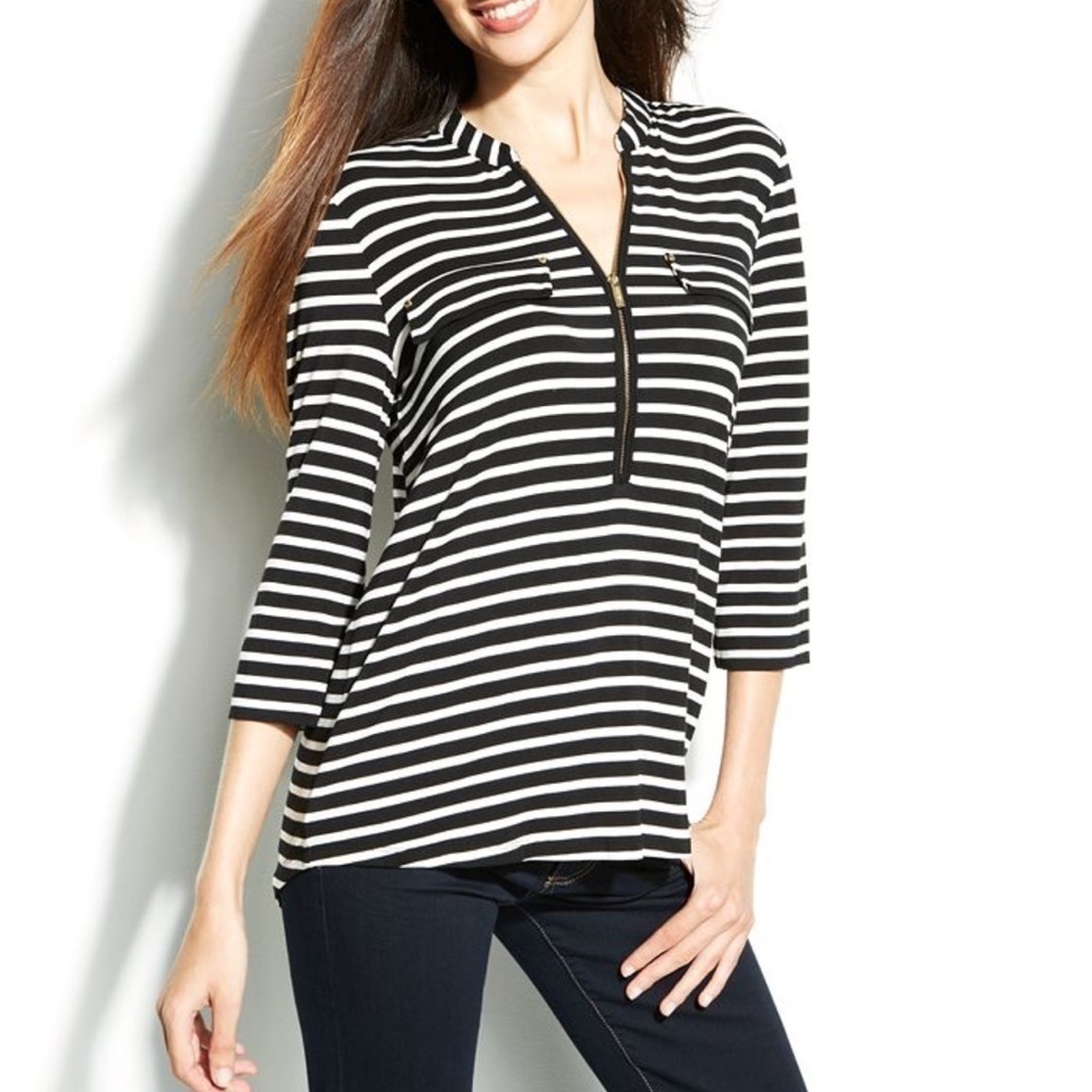 Calvin Klein Stripped Zip Front Blouse | SIZE L